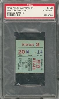 1956 NY Football Giants Ticket Stub 12/30/56 - NFL Championship Game at Yankee Stadium - Giants Defeat Bears 47- 7 (PSA/DNA)